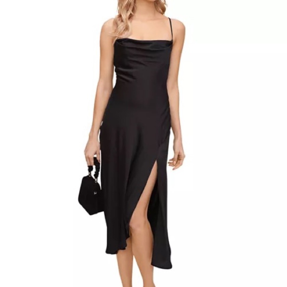 ASTR the label black coal neck midi slip dress black